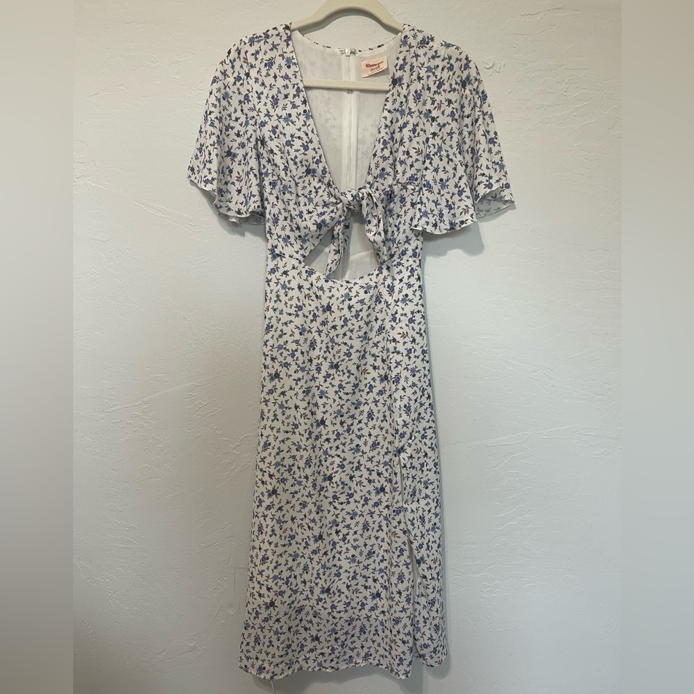 White & Blue Floral Maxi Dress